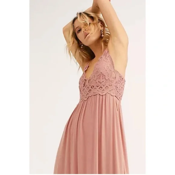 NWT FP Free People One Adella Maxi Slip Dress $128 Rose Pink - Picture 4 of 12